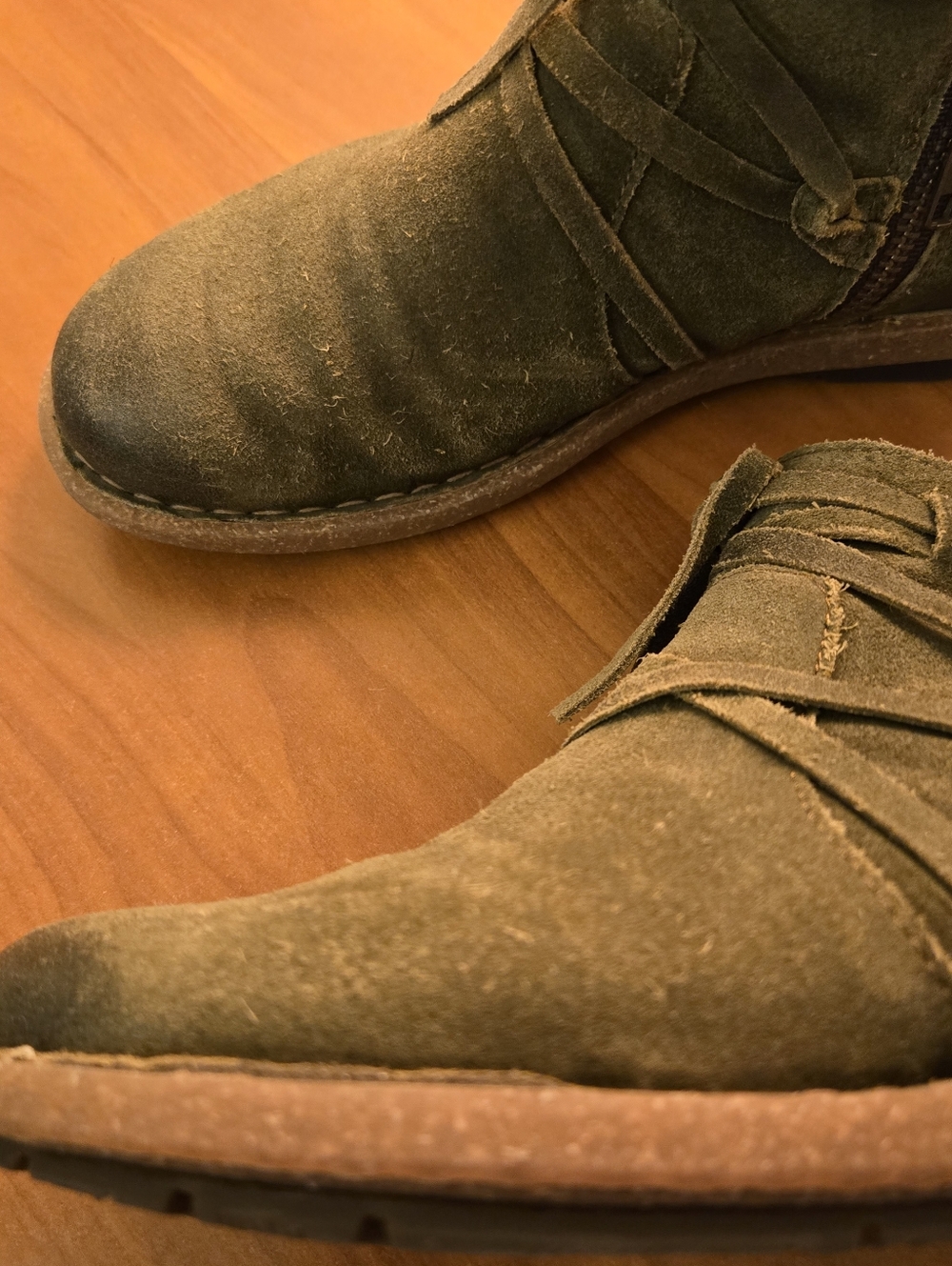 Born Tarkiln Women's Olive Suede Ankle Boots with Wrap Straps Size 6.5M/W - Picture 9 of 12